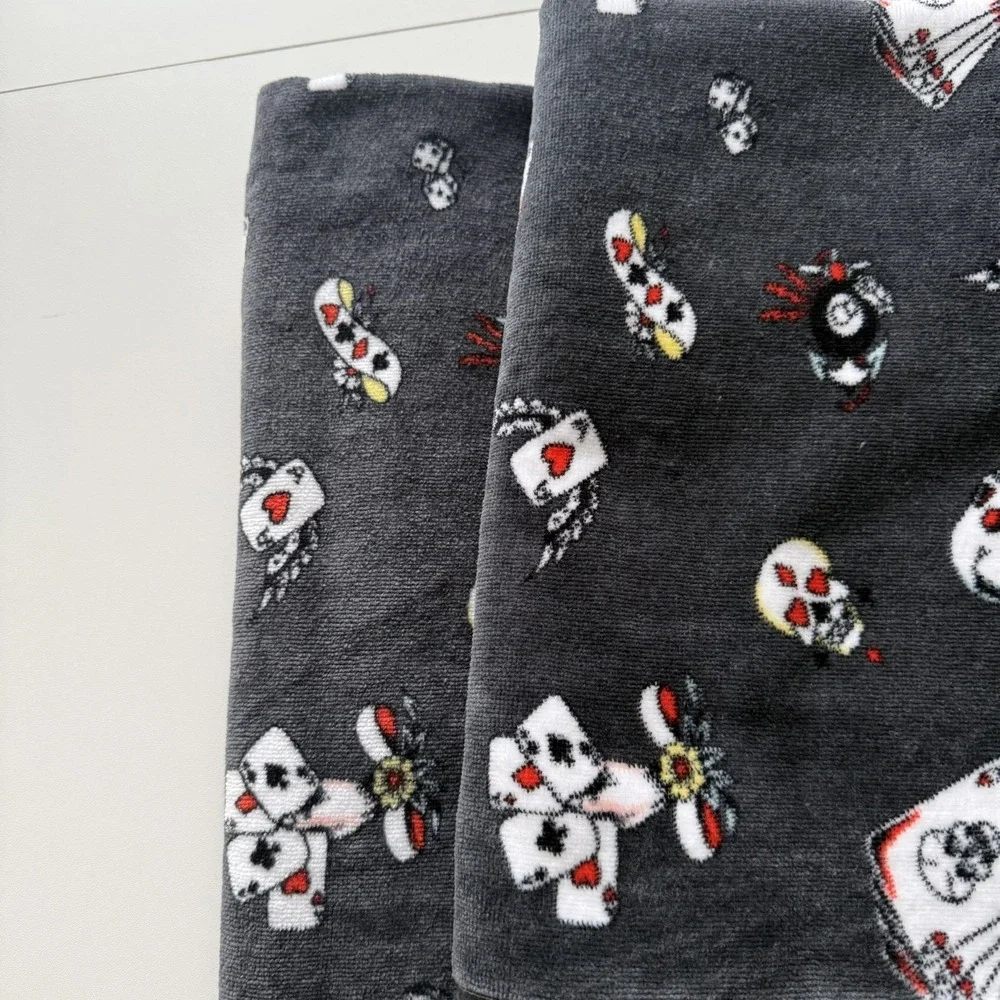 Ed Hardy Bath Towel Set Grey Aces Lucky 7 Skull 8 Ball Dice NWT